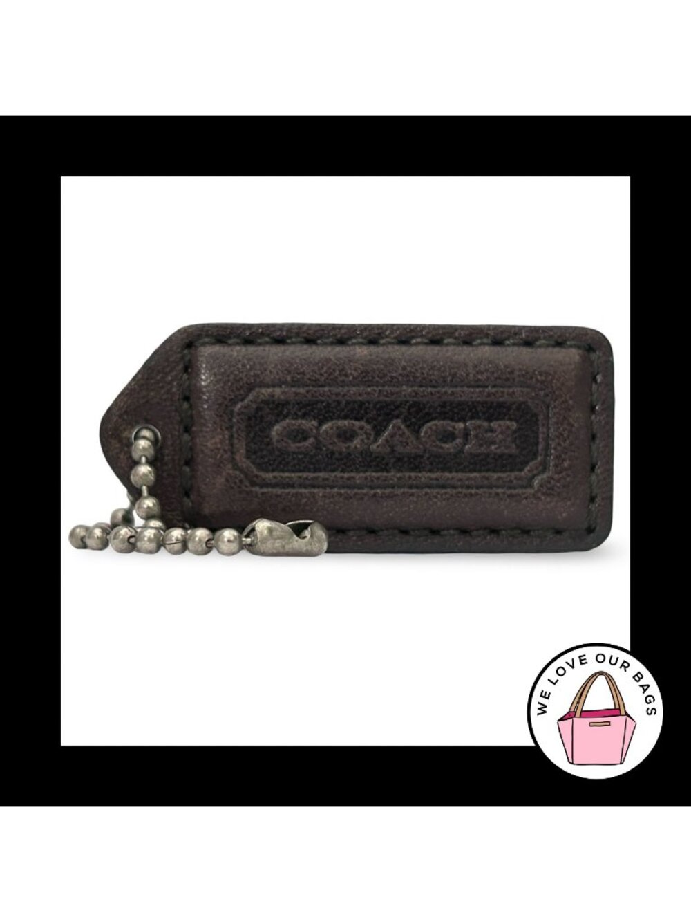 COACH Y2K VINTAGE Hang Tag 2" Mocha Espresso Brown Leather Bag Charm Keychain